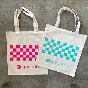 BRAND NEW! 2 Gorjana reusable canvas tote bags Rad checkered pattern.